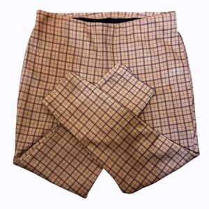 Zac & Rachel Plaid Pants‎ Elastic Waist Tan Brown Stretch Career Casual M